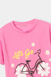 Girls 11-14 Years Pink Bicycle Tee